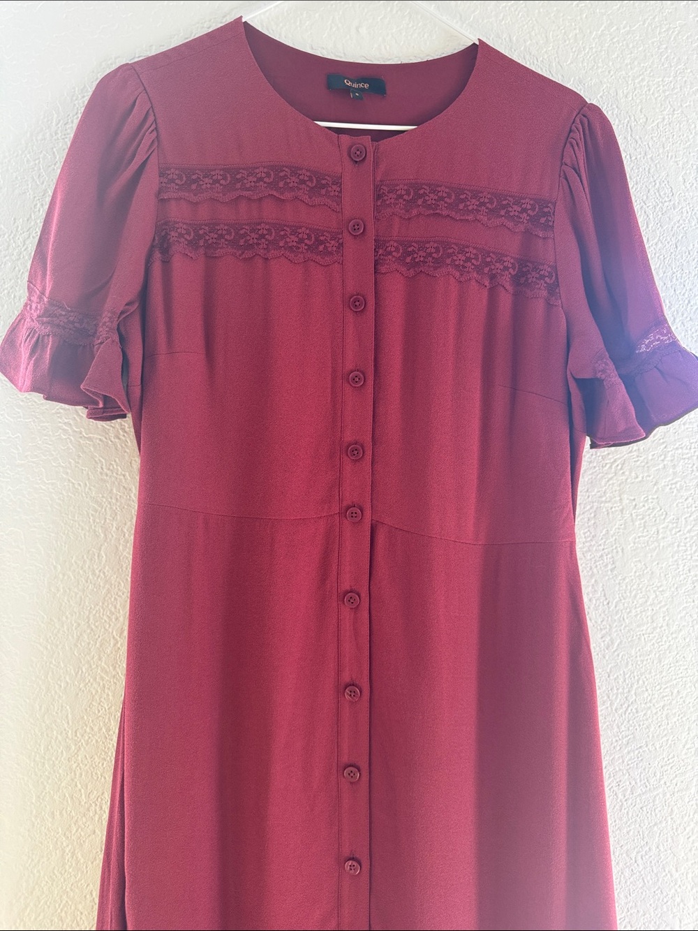 Quince Wine Red Midi Button-Front Dress - Picture 4 of 6